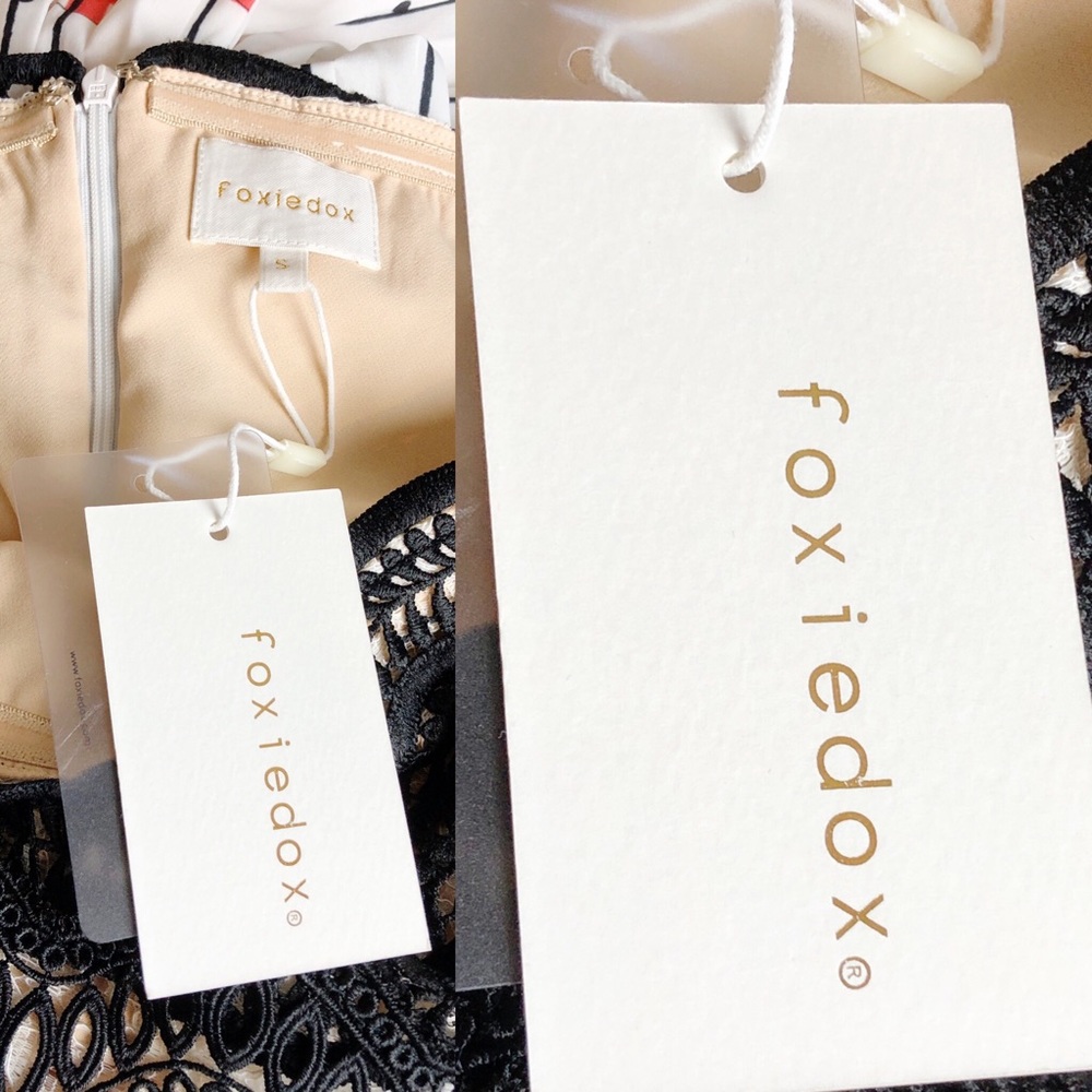 FOXIEDOX at Revolve | White w/ Black Polkadot Striped Off the Shoulder Dress S - Picture 9 of 10